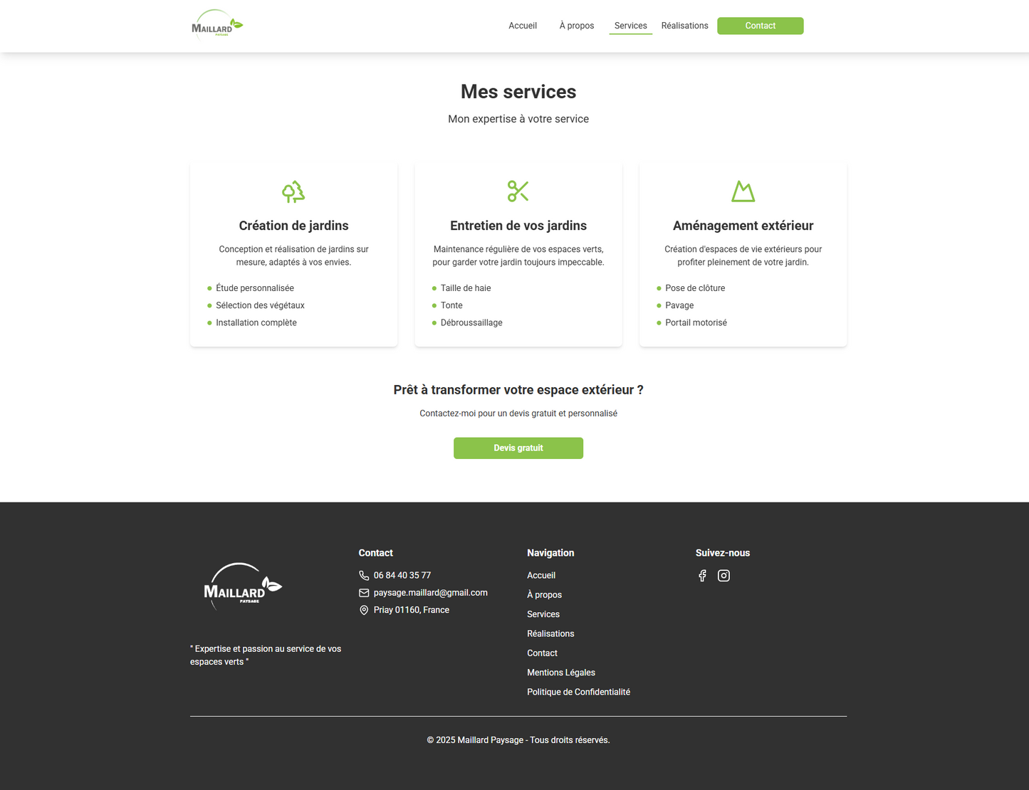 Site Vitrine – Modèle Artisan